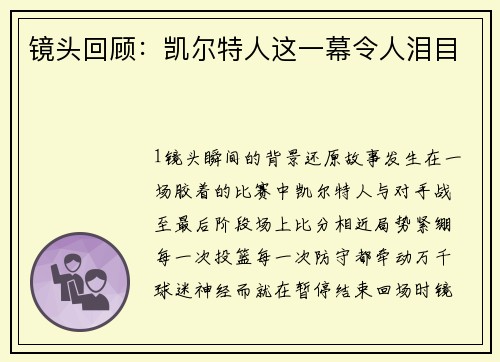 镜头回顾：凯尔特人这一幕令人泪目