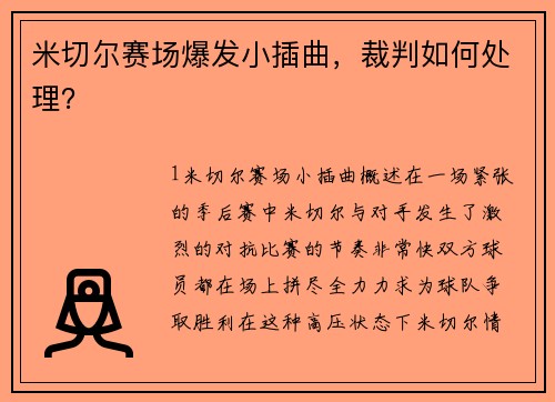 米切尔赛场爆发小插曲，裁判如何处理？